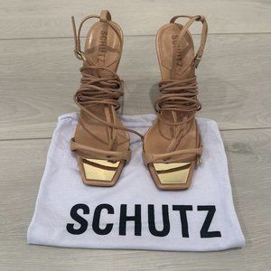 Schutz Nude Leather Heels with gold accent Size 8